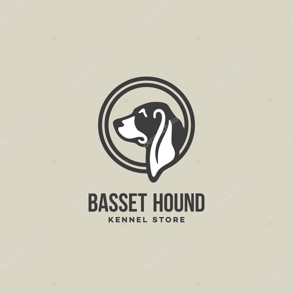Basset hound head logo design template. Vector illustration.