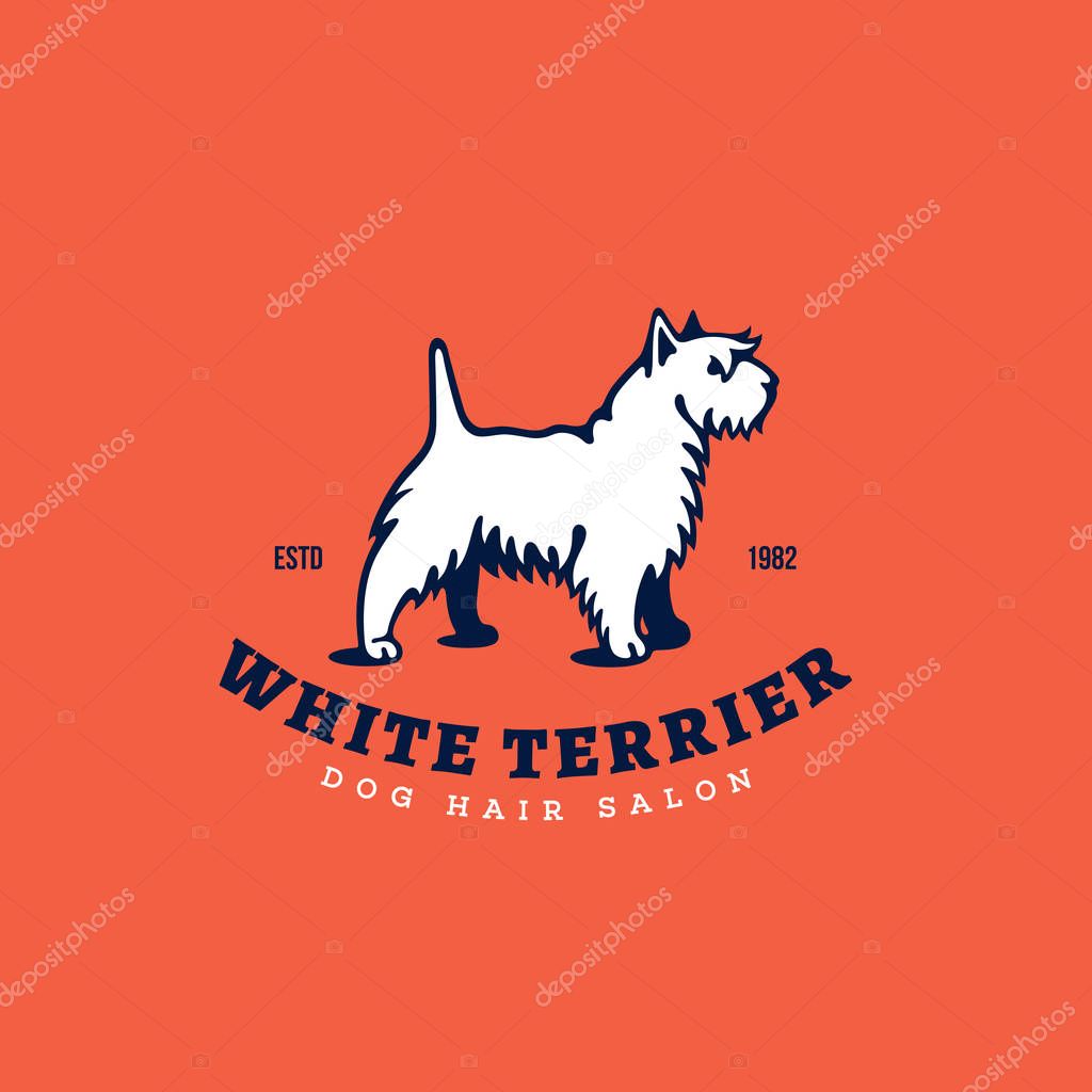 White terrier logo design template. Vector illustration.