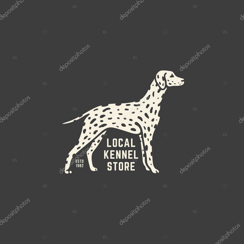 Dalmatian dog logo design template on dark background. Vector illustration.