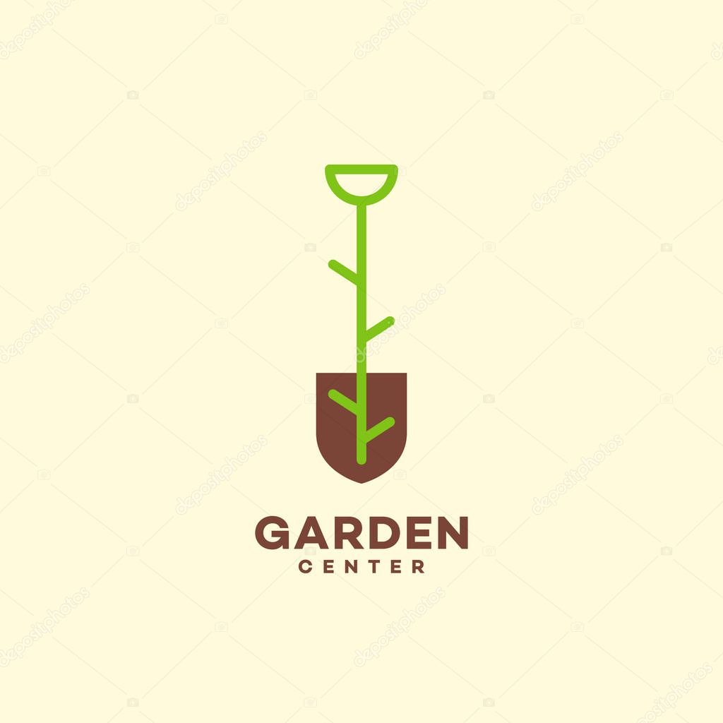 Garden center logo design template with stylized shovel. Vector illustration.