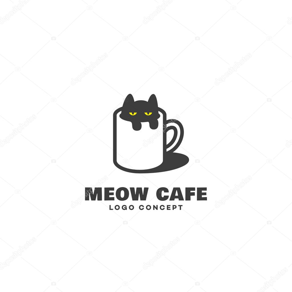 Funny cat cafe logo design template. Vector illustration.