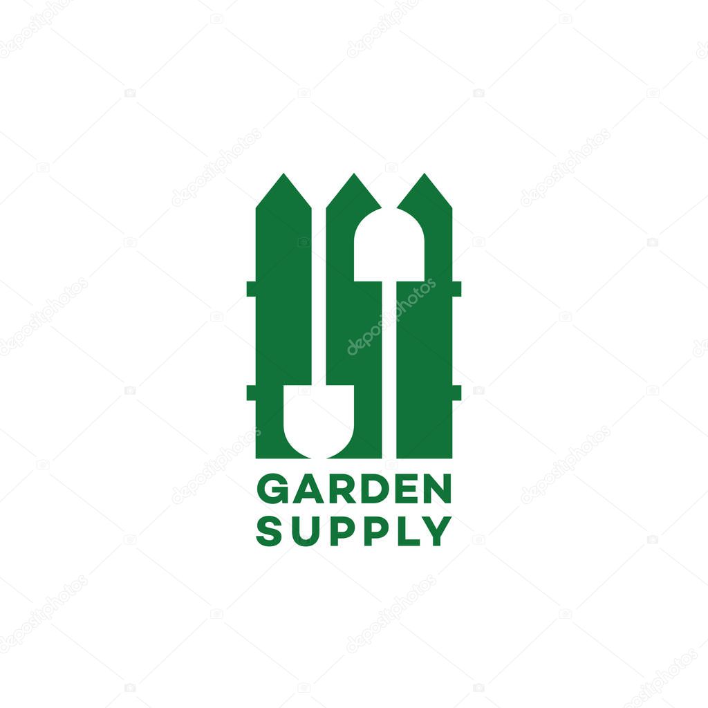 Garden supply logo design template with fence. Vector illustration.