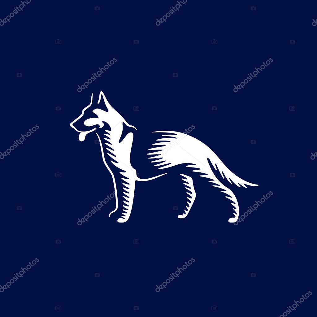 Sheepdog design template on dark background for logo, emblem, badge. Vector illustration.