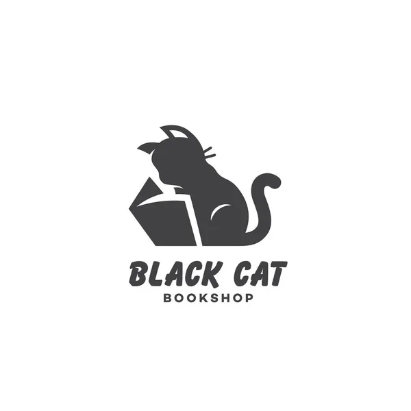 Black cat bookshop logo — Stock Vector