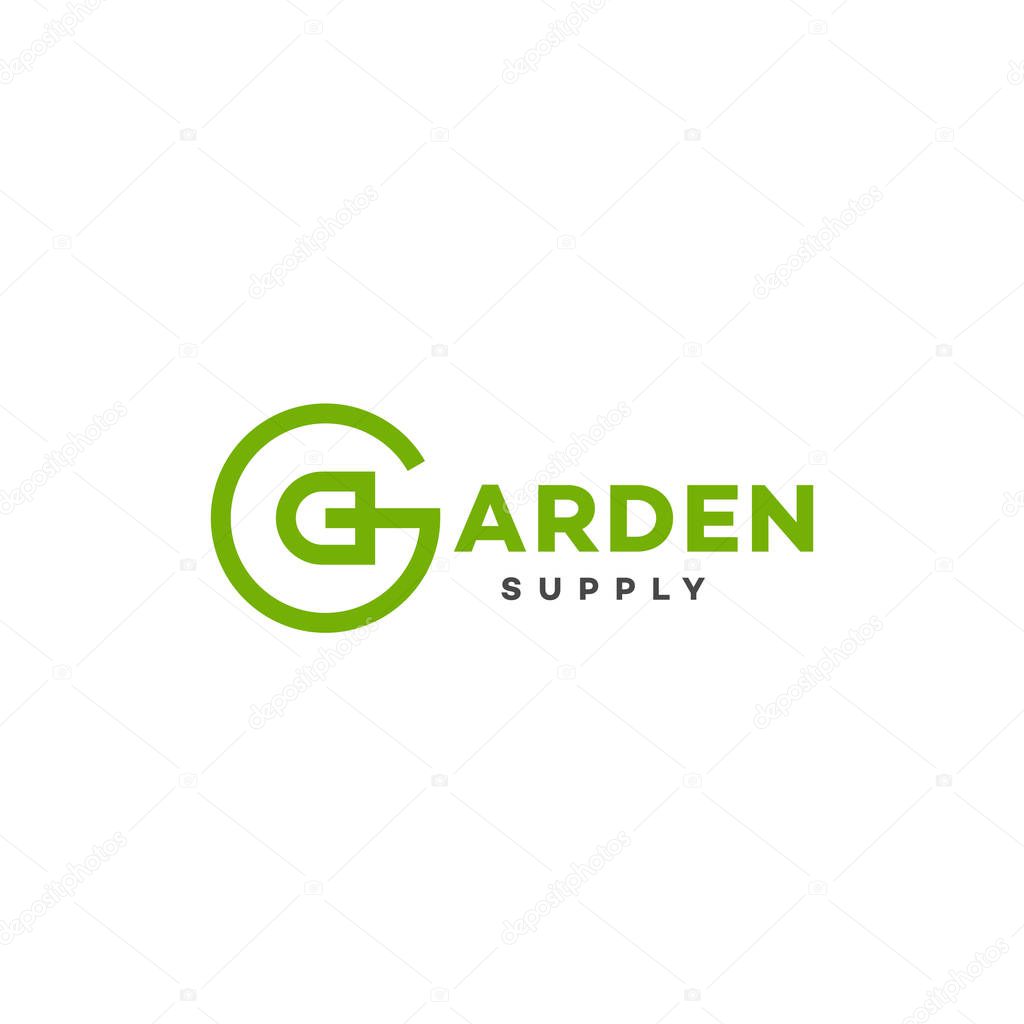 Garden supply logo design template with stylized letter G in linear style. Vector illustration.