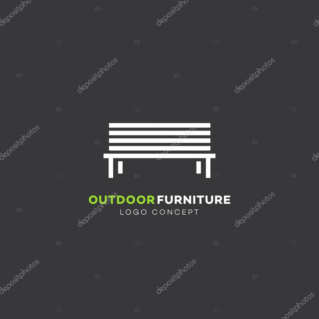 Outdoor furniture logo design template with simple bench. Vector illustration.