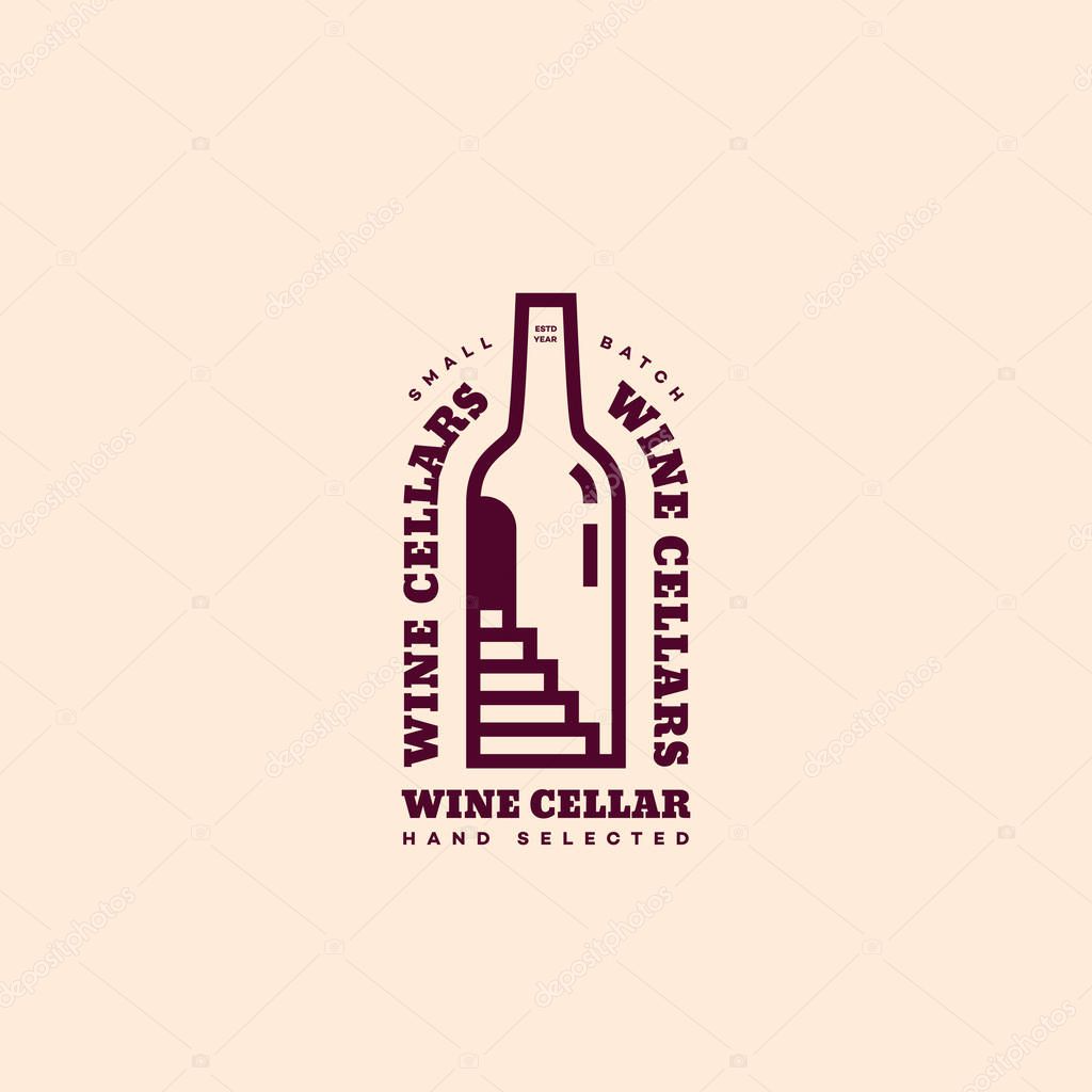 Wine cellar logo design template in linear style. Vector illustration.