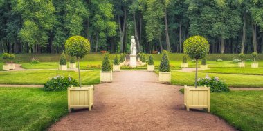 Hollanda bahçesinde yollar ve çimenler, Gatchina, Rusya