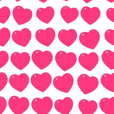Pembe kalp Dikişsiz desen beyaz arka plan üzerinde. Vektör çizim