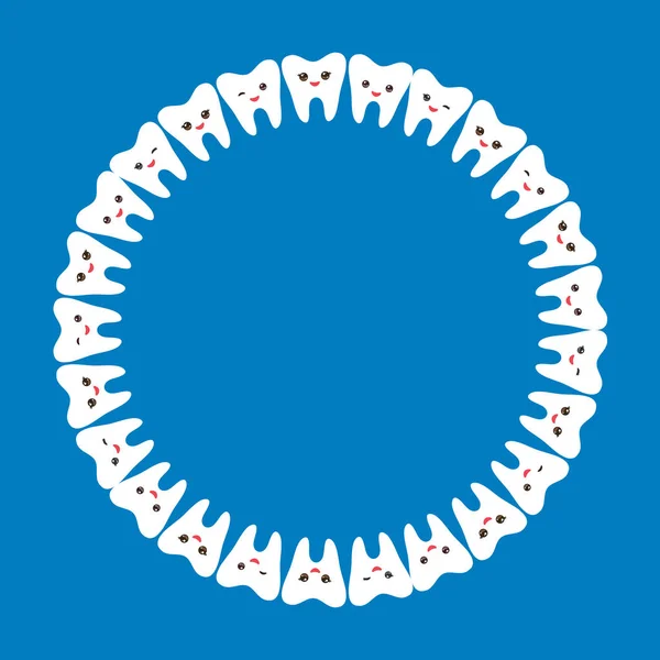 Komik Beyaz Dişler Yuvarlak Kare Kart Tasarımı Metin Koyu Mavi — Stok Vektör