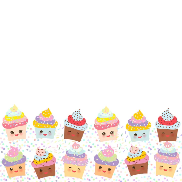 Πρότυπο Banner Για Κείμενο Σχέδιο Καρτών Cupcake Kawaii Αστεία Ρύγχος — Διανυσματικό Αρχείο