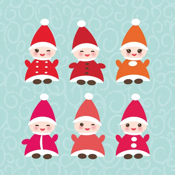 Bonne Année Carte Mis Gnomes Drôles Dans Des Chapeaux Rouges — Image vectorielle