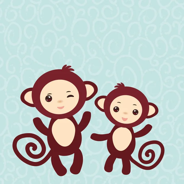 Set Funny Brown Monkey Light Blue Background Card Your Text — Stock Vector