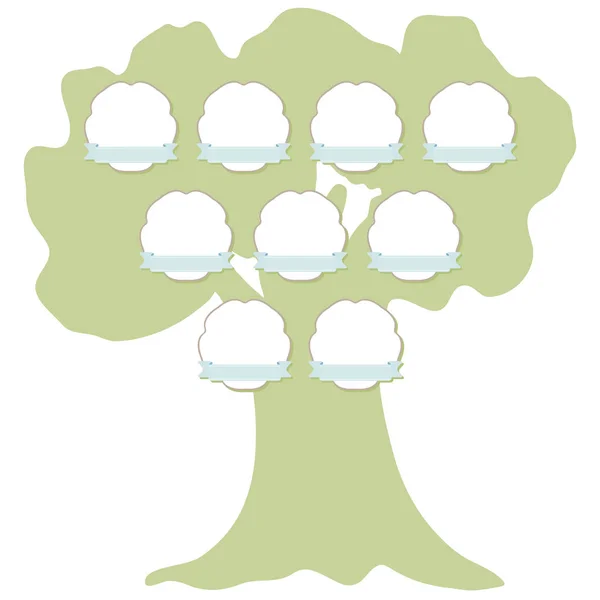 手吊りラベルに描かれた家系図 白い背景に分離された樫の木の緑のシルエット ベクトル図 — ストックベクタ