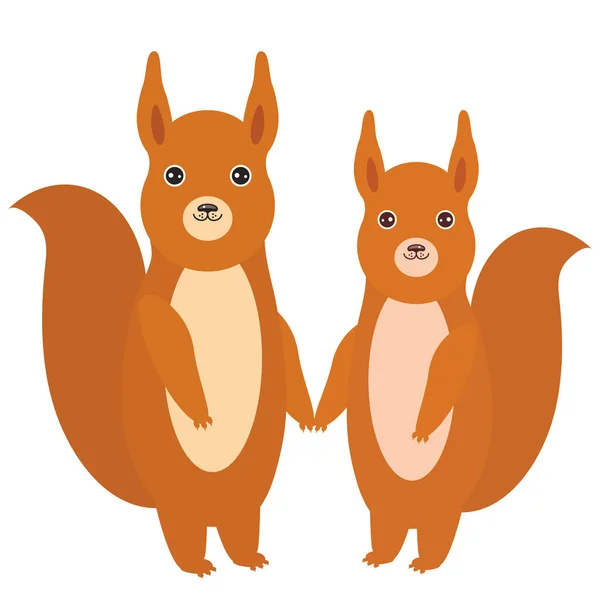 Set Funny Red Squirrels Fluffy Tail Isolated White Background Vector — Stock Vector