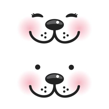 Kawaii komik namlu pembe yanaklar ve beyaz arka plan üzerinde kırpışan gözleri. Vektör çizim