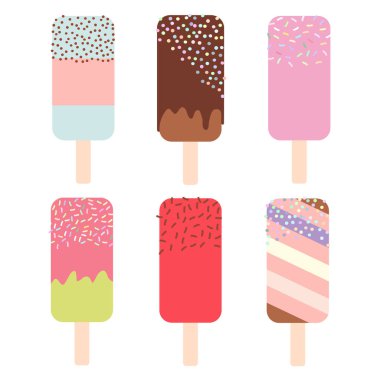 Set dondurma, buz lolly beyaz arka plan üzerinde. Vektör çizim