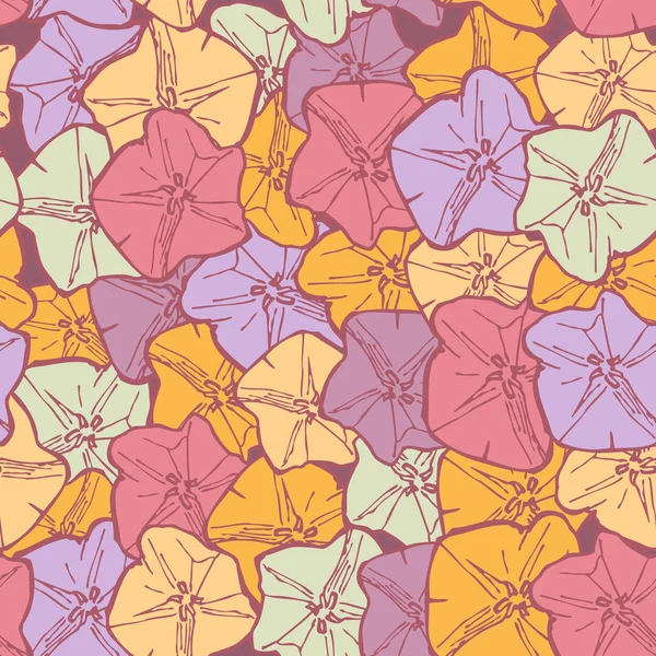 Motif Floral Sans Couture Fleurs Contours Rose Lilas Bleu Orange — Image vectorielle