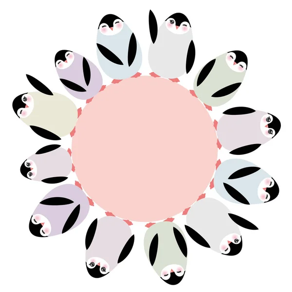 Lustige Pinguine Für Das Winterdesign Runden Rahmen Für Ihre Textkartenvorlage — Stockvektor