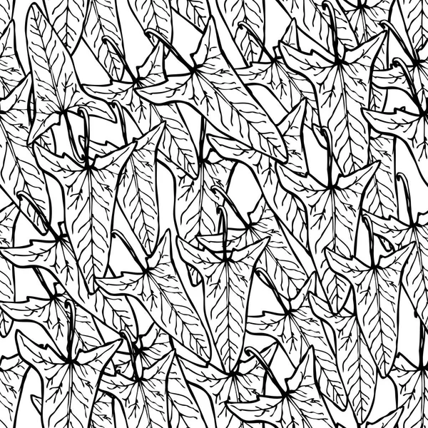 Цветочный Бесшовный Узор Листьев Сорняков Черный Оставляет Контуры Белом Фоне — стоковый вектор
