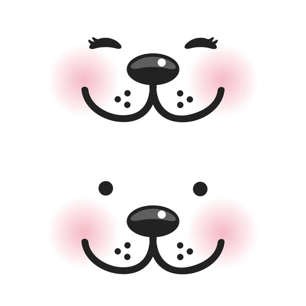 Kawaii Funny Muzzle Pink Cheeks Winking Eyes White Background Vector — Stock Vector