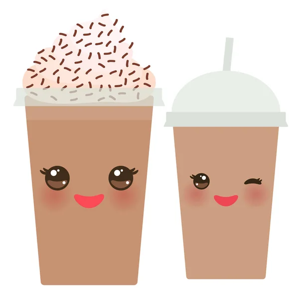 Chocolate Café Take Out Smoothie Taza Plástico Transparente Con Paja — Vector de stock