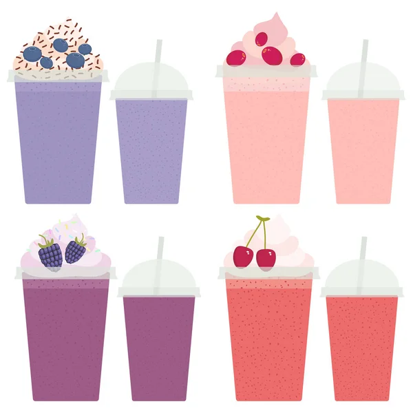 Cereza Arándano Arándano Blackberry Take Out Smoothie Taza Plástico Transparente — Vector de stock