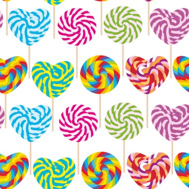 renkli seamless modeli, şeker lolipoplar, sarmal şeker kamışı. Beyaz arka plan üzerinde bükülmüş tasarımı ile Stick şeker. Vektör çizim