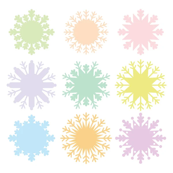 Christmas Card Design Snowflake Set Blue Mint Orange Pink Lilac — Stock Vector