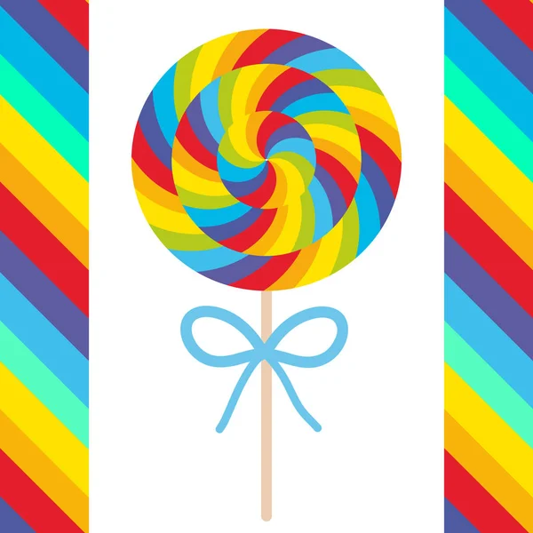 Candy Lollipops Bow Colorful Spiral Candy Cane Candy Stick Twisted — Stock Vector