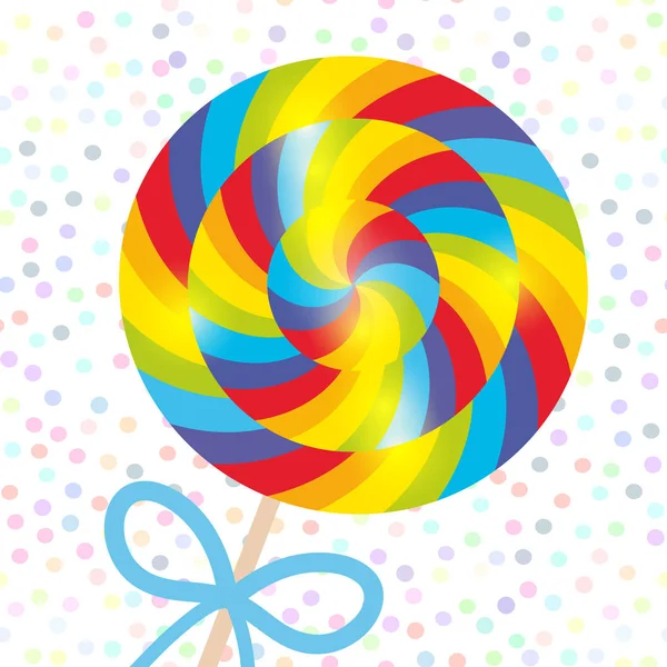 Candy Lollipops Bow Spiral Candy Cane Bright Rainbow Stripes Candy — Stock Vector