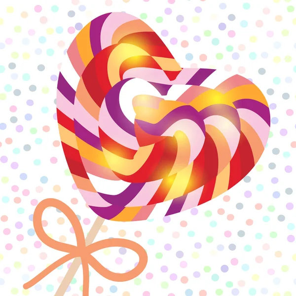 Valentine Day Heart Shaped Candy Lollipops Bow Colorful Spiral Candy — Stock Vector