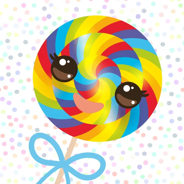 Kawaii Colorful Candy Lollipop Bow Spiral Candy Cane Candy Stick — Stock Vector