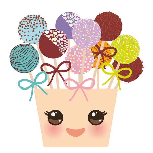 Leuke Grappige Kawaii Kleurrijke Zoete Cake Pops Set Met Boog — Stockvector