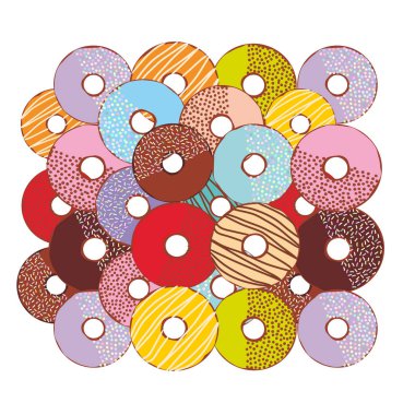 Tatlı çörek buzlanma ve sprinkls ile izole, pastel renkler beyaz arka plan üzerinde ayarlayın. Vektör çizim