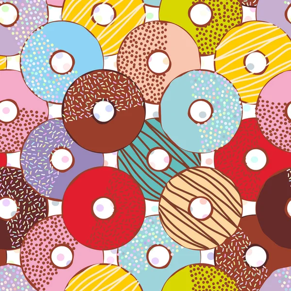Nahtlose Muster Süße Donuts Mit Zuckerguss Und Streusel Isoliert Pastellfarben — Stockvektor