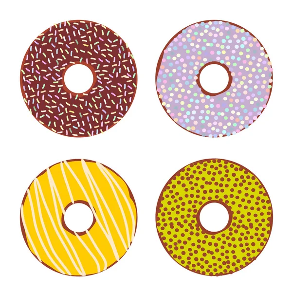 Zoete Donuts Ingesteld Met Slagroom Sprinkls Geïsoleerd Pastel Kleuren Een — Stockvector