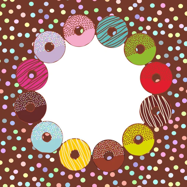 Sweet Donuts Set Mit Zuckerguss Und Streusel Braunem Hintergrund Pastellfarben — Stockvektor