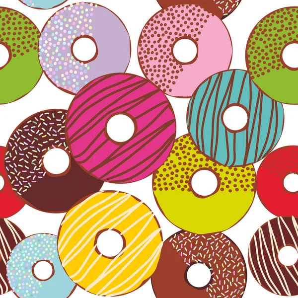 Zoete Donuts Van Naadloze Patroon Ingesteld Met Slagroom Sprinkls Geïsoleerd — Stockvector