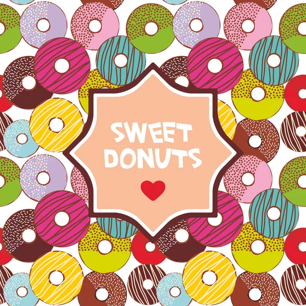 Zoete Donuts Instellen Met Slagroom Sprinkls Witte Achtergrond Pastel Kleuren — Stockvector