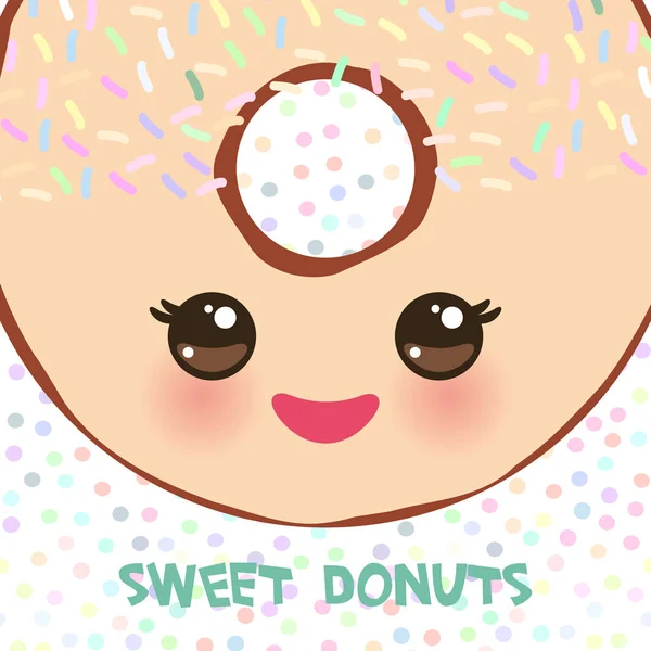 Kawaii Bunten Donut Mit Rosa Wangen Und Zwinkernden Augen Süßen — Stockvektor