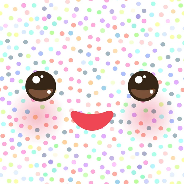 Kawaii Funny Muzzle Pink Cheeks Eyes White Polka Dot Background — Stock Vector