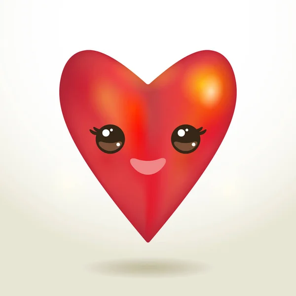 Design Cartão Dia Dos Namorados Com Coração Vermelho Kawaii Com — Vetor de Stock