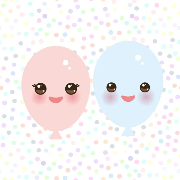 Kawaii Funny Balloons Pink Blue Pink Cheeks Eyes White Polka — Stock Vector