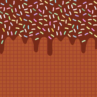 akan ile Çikolatalı gofret çikolata sosu ve sprinkles arka plan metni. Tatlı doku. Vektör çizim
