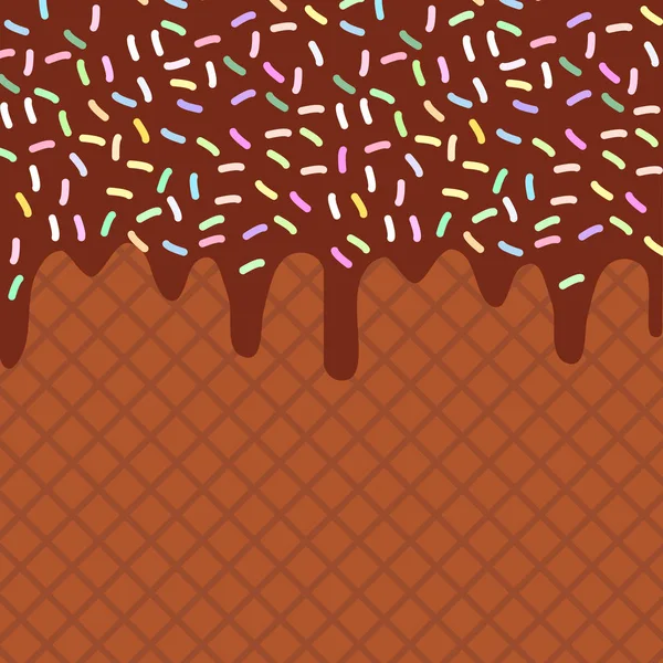 Шоколадні Вафлі Шоколадним Соусом Збризкує Тло Вашого Тексту Солодка Текстура — стоковий вектор
