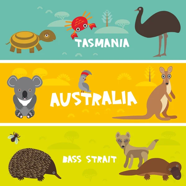 Ensemble Animaux Mignons Echidna Koala Platypus Autruche Emu Cockatoo Perroquet — Image vectorielle