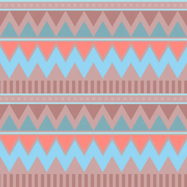 抽象几何无缝图案 阿兹特克风格与三角形和线部落纳瓦霍模式 蓝色米色粉红色的几何图案 民族嬉皮士背景 向量例证 — 图库矢量图片