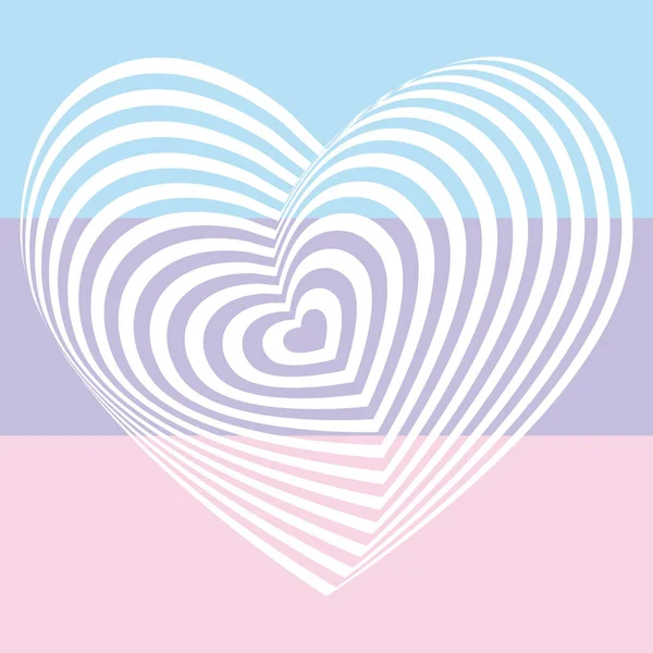 white heart on light pink aqua sky blue lilac purple background. Optical illusion of 3D three-dimensional volume. Vector illustration