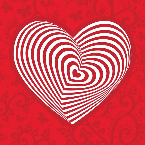 Corazón Rojo Sobre Fondo Adorno Floral Marrón Rojo Oscuro Ilusión — Vector de stock